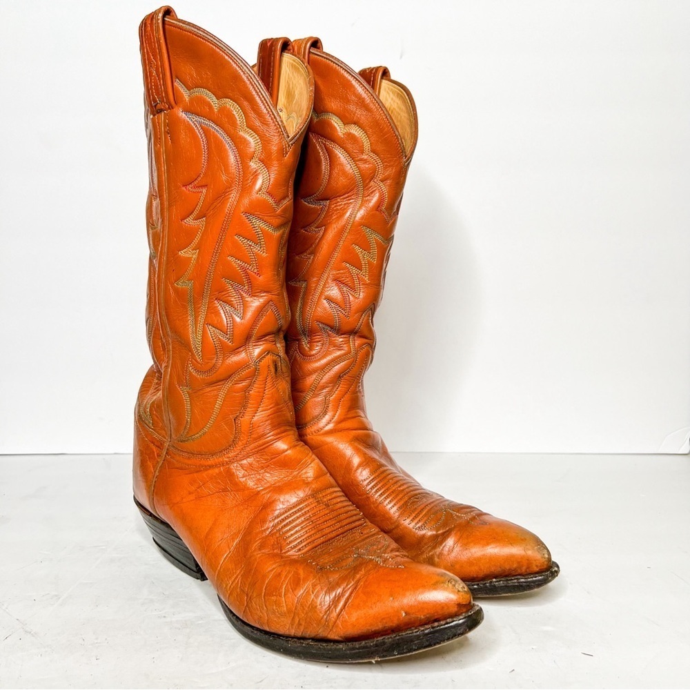 Tony Lama Orange Leather Cowboy Boots